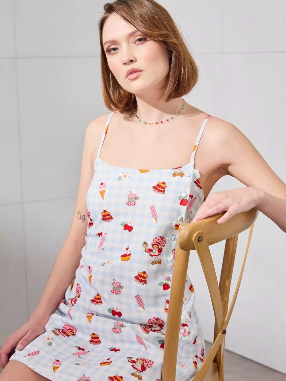 Strawberry Shortcake Desserts Allover Print Gingham Tank Dress
